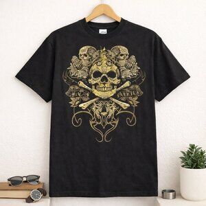 Fifth Sun Los Muertos Y2K Skull Crossbones Graphic Tee | Vintage Dark Art Shirt